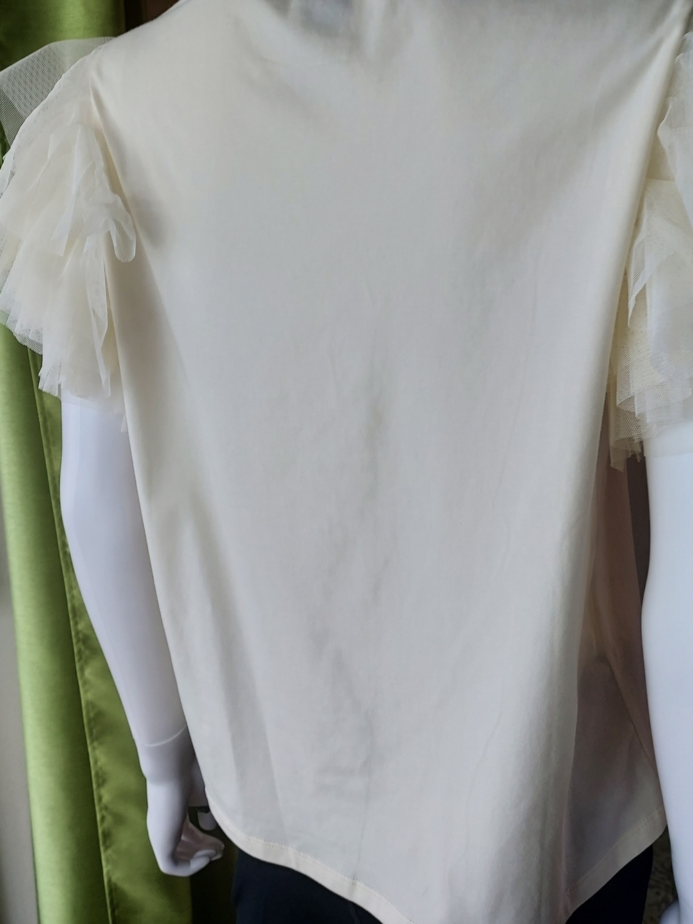Joie Cream Tulle Sleeve Short Sleeve Tee NWOT. - Picture 4 of 8